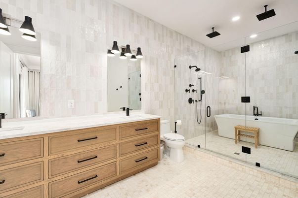 Bathroom, Dual Sink Vanities, Free Standing Baths, Glass Shower, Interior, Recessed Lighting