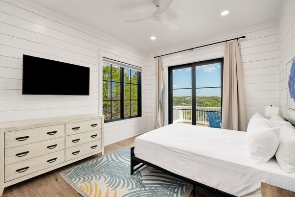 Bedroom, Interior, Recessed Lighting, Water, Wood Texture Flooring