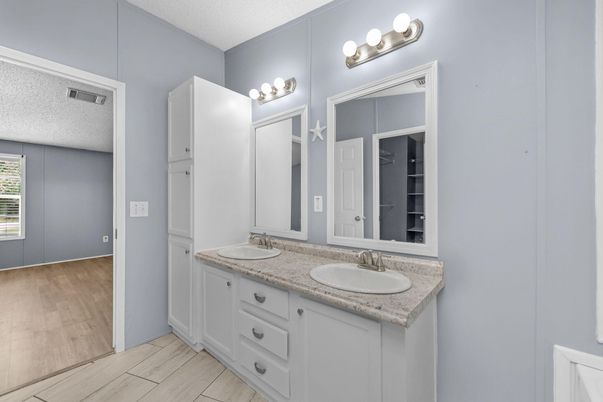 Bathroom, Dual Sink Vanities, Interior, Wood Texture Flooring