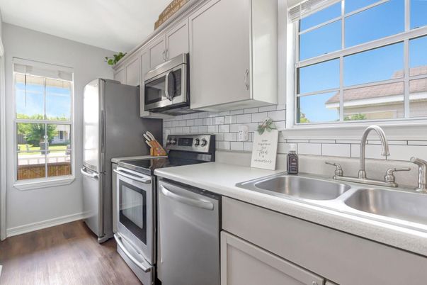 Interior, Kitchen, Stainless Steel Appliances, Wood Texture Flooring