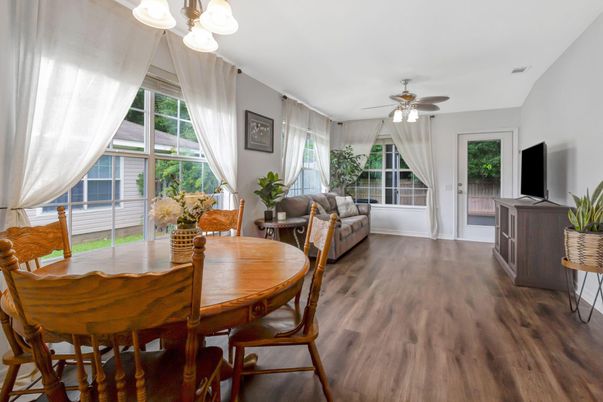 Dining room, Interior, Wood Texture Flooring