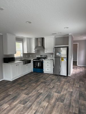 Interior, Kitchen, Recessed Lighting, Wood Texture Flooring