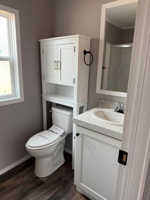 Bathroom, Glass Shower, Interior, Wood Texture Flooring