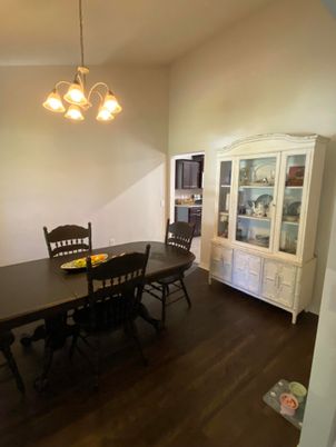 Chandelier, Dining room, Interior, Pendant Lights, Wood Texture Flooring