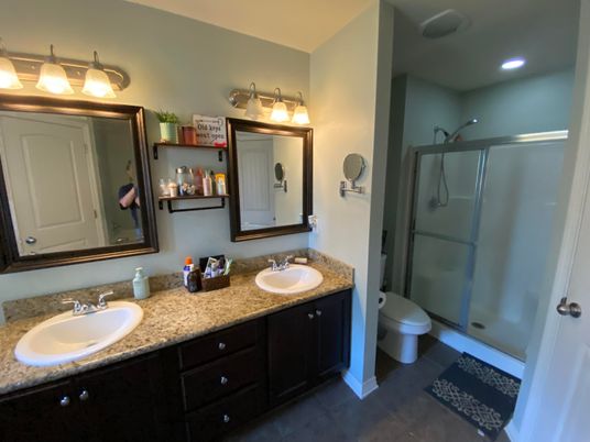 Bathroom, Dual Sink Vanities, Glass Shower, Interior, Recessed Lighting