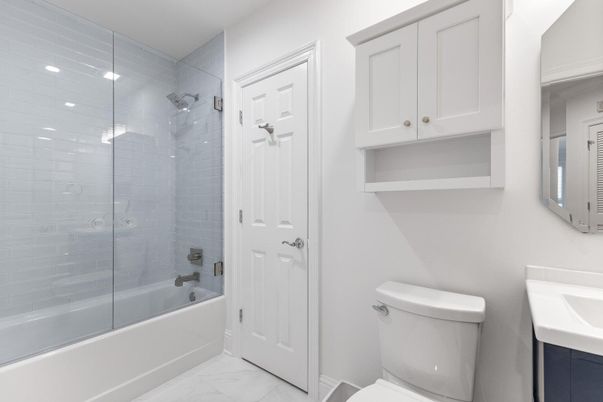 Bathroom, Glass Shower, Interior, Marble, Recessed Lighting