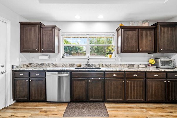 Interior, Kitchen, Recessed Lighting, Wood Texture Flooring