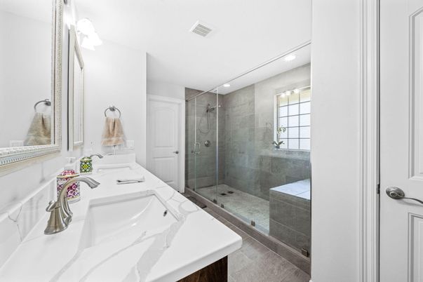 Bathroom, Dual Sink Vanities, Glass Shower, Interior, Recessed Lighting