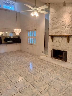 Chandelier, Empty room, Fireplace, Interior, Marble, Pendant Lights
