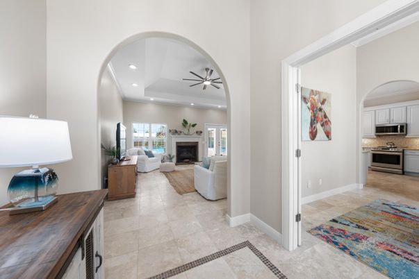 Fireplace, Interior, Living room, Recessed Lighting, Stainless Steel Appliances