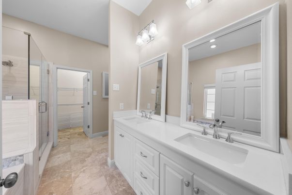 Bathroom, Dual Sink Vanities, Glass Shower, Interior, Recessed Lighting
