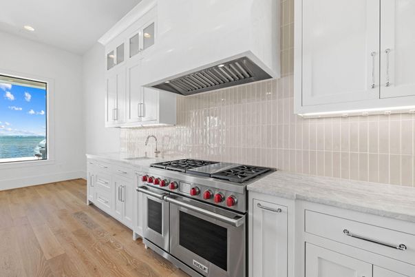 Interior, Kitchen, Recessed Lighting, Stainless Steel Appliances, Water, Wood Texture Flooring