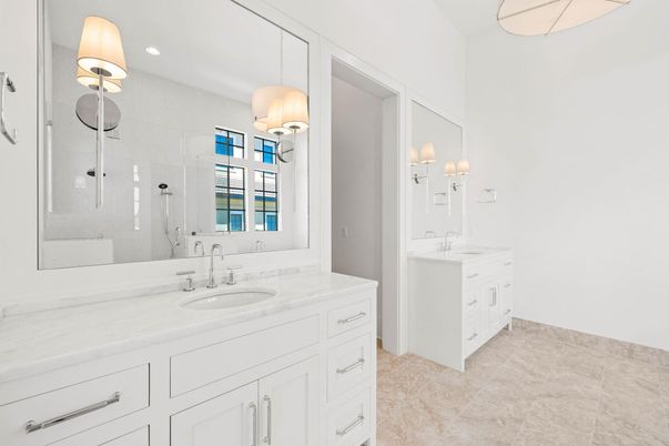 Bathroom, Dual Sink Vanities, Interior, Pendant Lights, Recessed Lighting