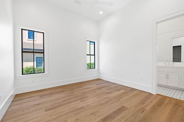 Bathroom, Empty room, Interior, Recessed Lighting, Wood Texture Flooring