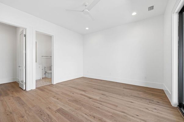 Bathroom, Empty room, Interior, Recessed Lighting, Wood Texture Flooring