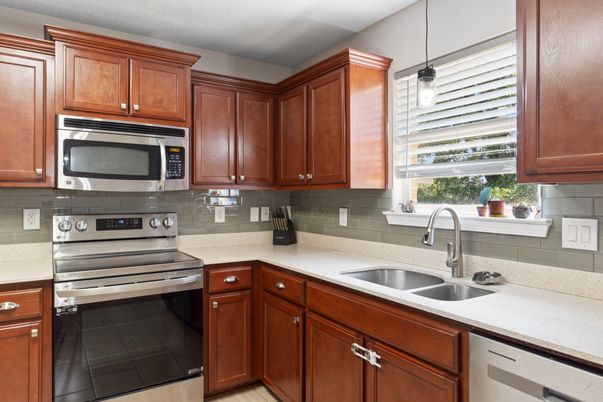 Interior, Kitchen, Pendant Lights, Stainless Steel Appliances, Wood Texture Flooring