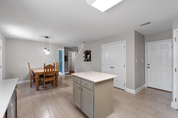 Dining room, Interior, Kitchen, Pendant Lights, Wood Texture Flooring