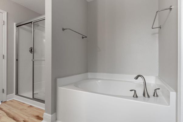 Bathroom, Glass Shower, Interior, Wood Texture Flooring