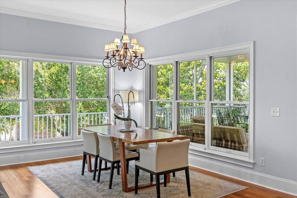 Chandelier, Dining room, Interior, Wood Texture Flooring