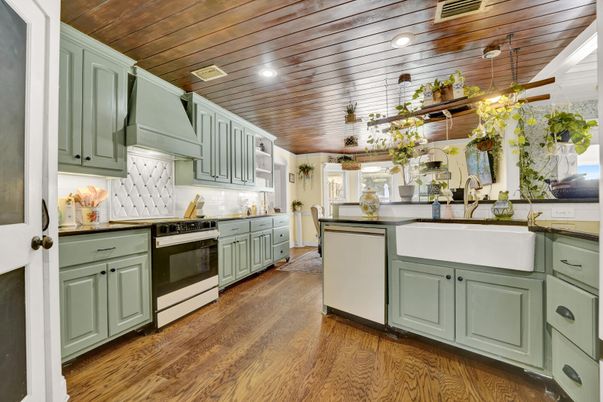 Interior, Kitchen, Recessed Lighting, Stainless Steel Appliances, Wooden Ceilings, Wood Texture Flooring