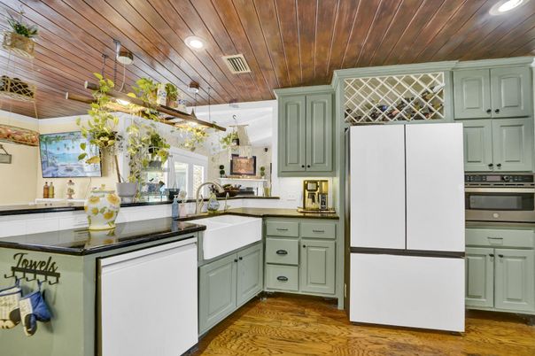 Interior, Kitchen, Recessed Lighting, Wooden Ceilings, Wood Texture Flooring