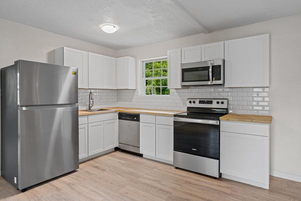 Interior, Kitchen, Stainless Steel Appliances, Wood Texture Flooring