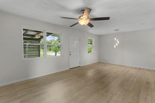 Empty room, Interior, Pendant Lights, Wood Texture Flooring
