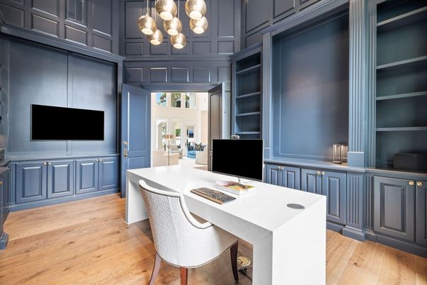 Home Office, Interior, Wood Texture Flooring, Wooden Walls
