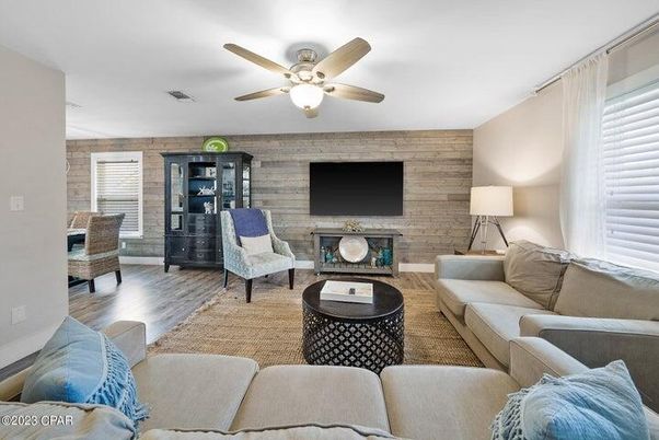 Interior, Living room, Stone Walls, Wood Texture Flooring