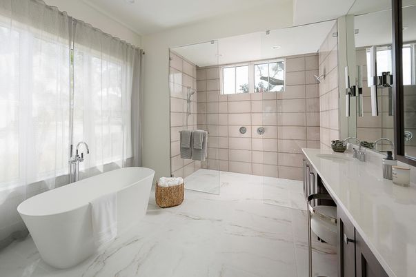 Bathroom, Free Standing Baths, Glass Shower, Interior, Marble