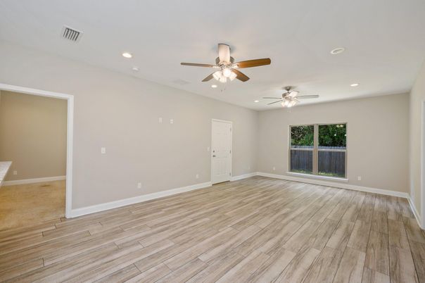 Empty room, Interior, Recessed Lighting, Wood Texture Flooring