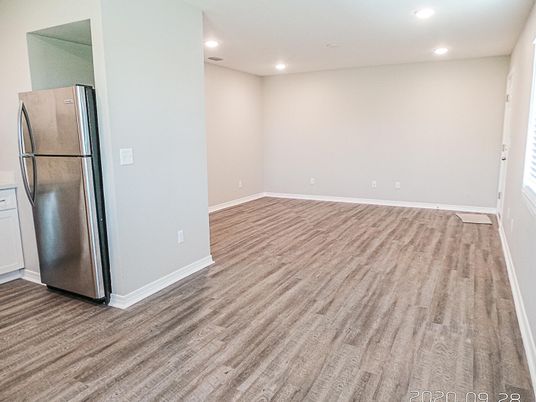 Empty room, Interior, Kitchen, Recessed Lighting, Wood Texture Flooring