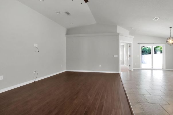Empty room, Interior, Pendant Lights, Wood Texture Flooring