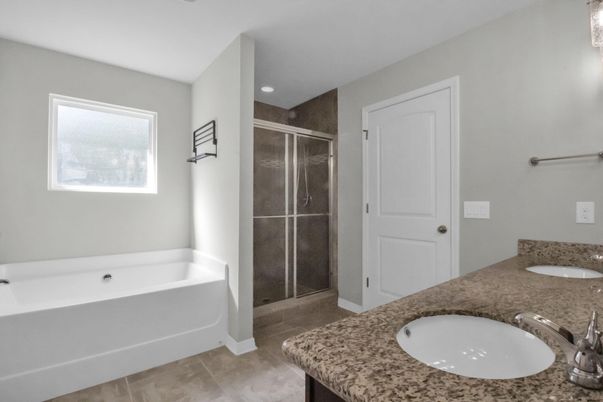 Bathroom, Dual Sink Vanities, Glass Shower, Interior, Recessed Lighting