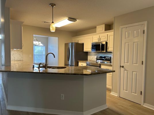 Interior, Kitchen, Pendant Lights, Stainless Steel Appliances, Wood Texture Flooring