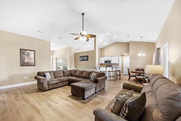 Dining room, Interior, Kitchen, Living room, Pendant Lights, Recessed Lighting, Wood Texture Flooring