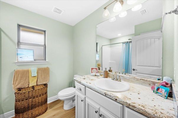 Bathroom, Interior, Recessed Lighting, Wood Texture Flooring