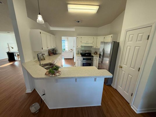 Interior, Kitchen, Pendant Lights, Stainless Steel Appliances, Wood Texture Flooring