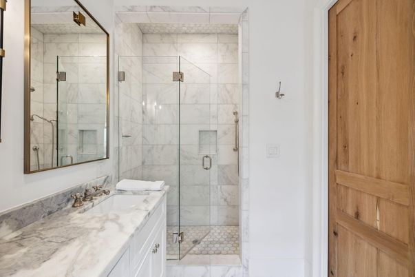 Bathroom, Glass Shower, Interior, Marble Walls