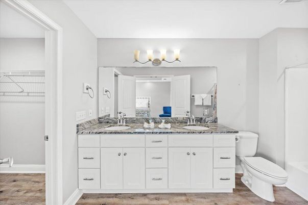 Bathroom, Dual Sink Vanities, Interior, Wood Texture Flooring