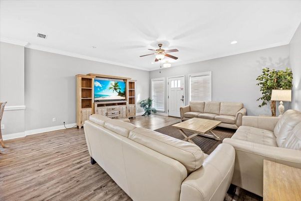 Interior, Living room, Recessed Lighting, Wood Texture Flooring