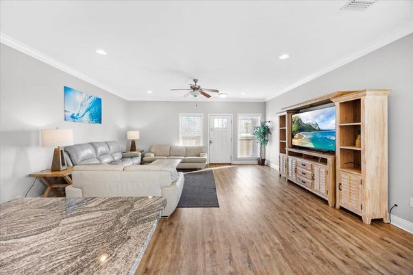 Interior, Living room, Recessed Lighting, Wood Texture Flooring