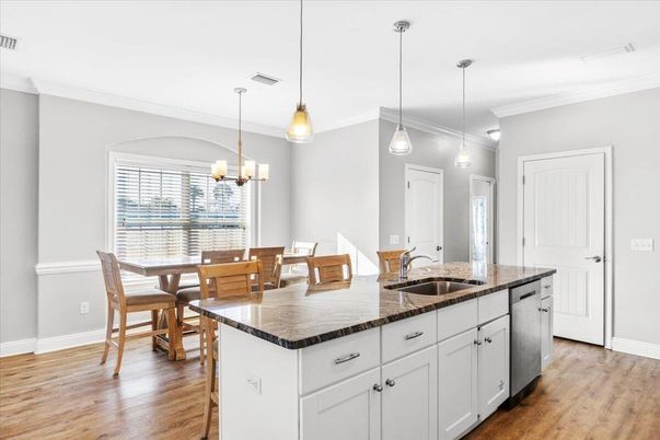 Chandelier, Dining room, Interior, Kitchen, Pendant Lights, Wood Texture Flooring