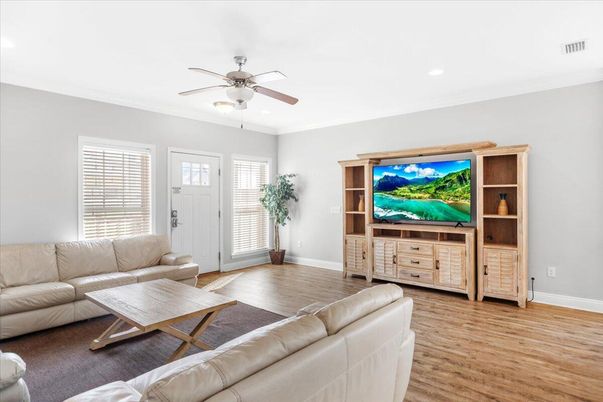 Interior, Living room, Recessed Lighting, Wood Texture Flooring
