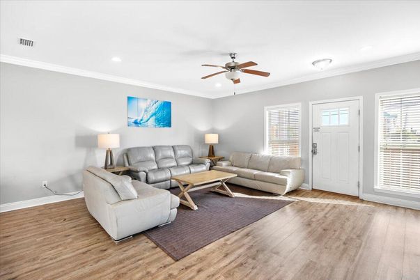 Interior, Living room, Recessed Lighting, Wood Texture Flooring