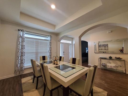 Dining room, Interior, Recessed Lighting, Wood Texture Flooring