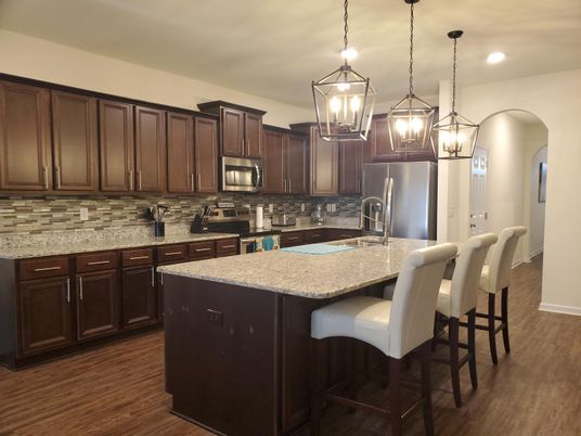 Interior, Kitchen, Pendant Lights, Recessed Lighting, Wood Texture Flooring