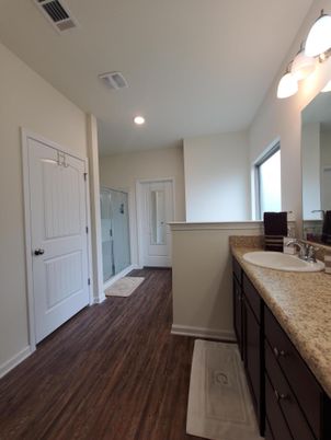 Bathroom, Interior, Recessed Lighting, Wood Texture Flooring