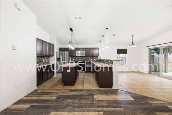 Interior, Kitchen, Pendant Lights, Stainless Steel Appliances, Wood Texture Flooring