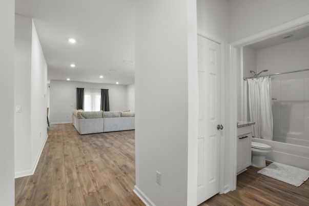 Bathroom, Interior, Recessed Lighting, Wood Texture Flooring